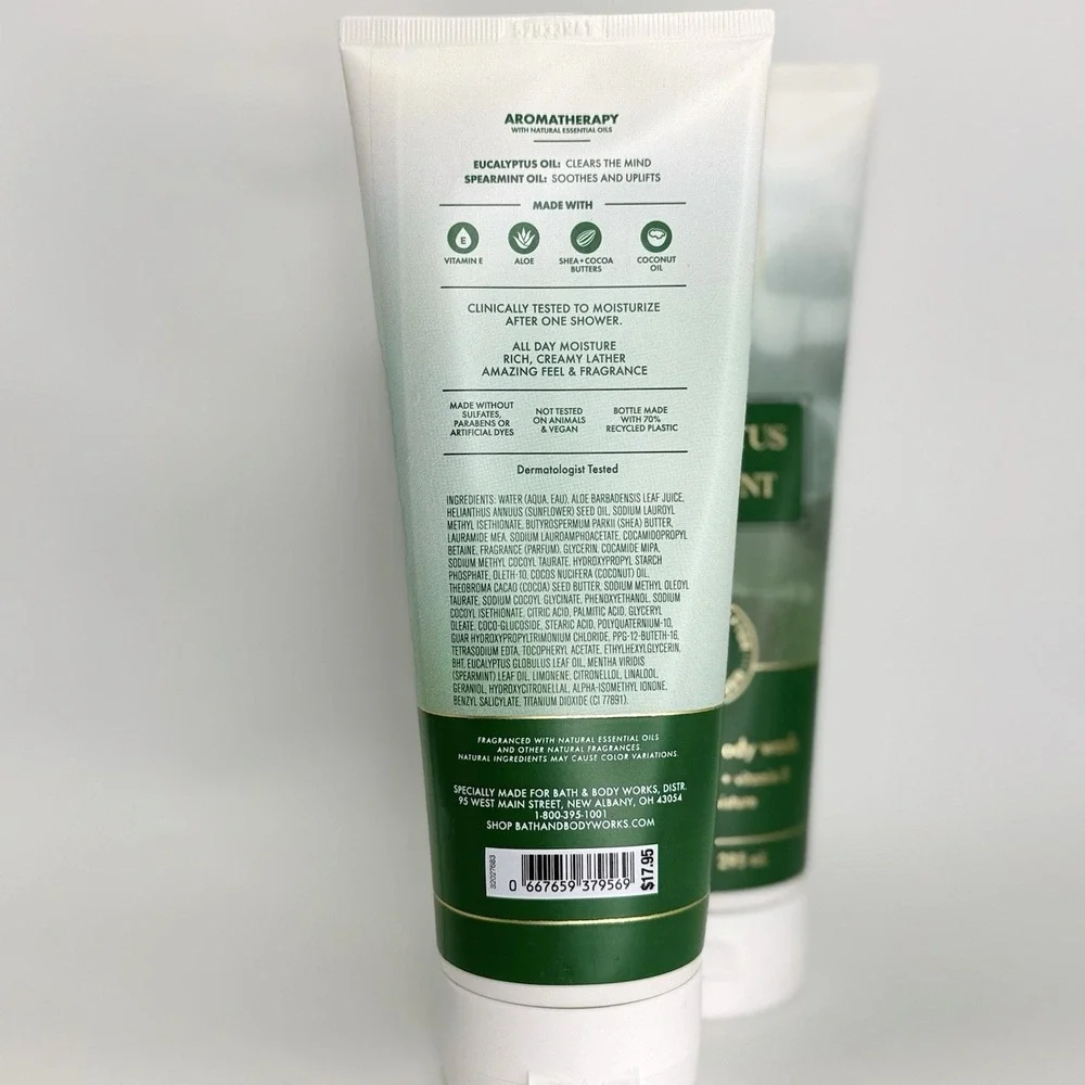 Bath & Body Works Eucalyptus Spearmint‎ Body Wash 2 Pack Aromatherapy 10oz NEW
